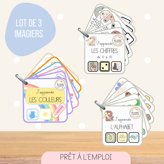 Lot de 3 imagiers éducatifs – Alphabet, Chiffres &amp; Couleurs