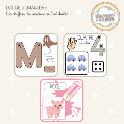 Lot de 3 imagiers éducatifs – Alphabet, Chiffres &amp; Couleurs
