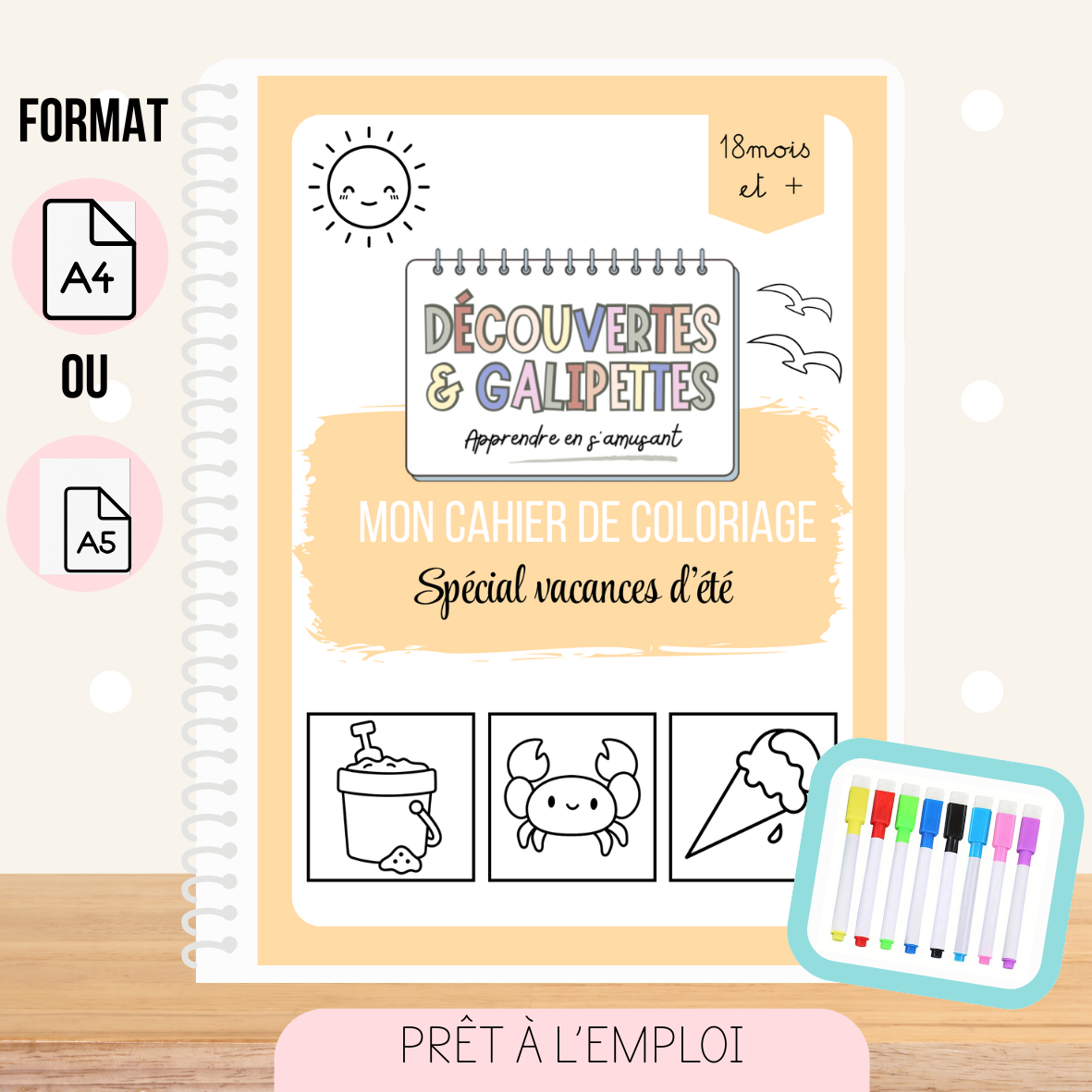 Cahier de coloriage réutilisable - Les vacances d'été