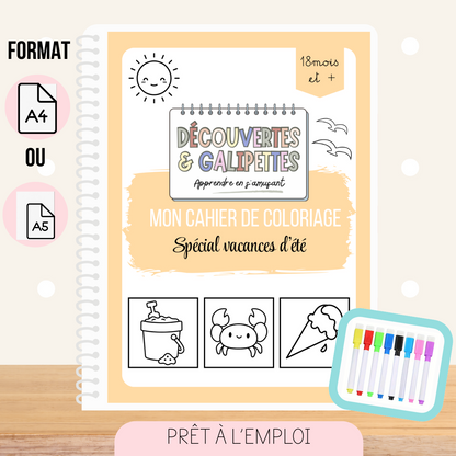 Cahier de coloriage réutilisable - Les vacances d'été