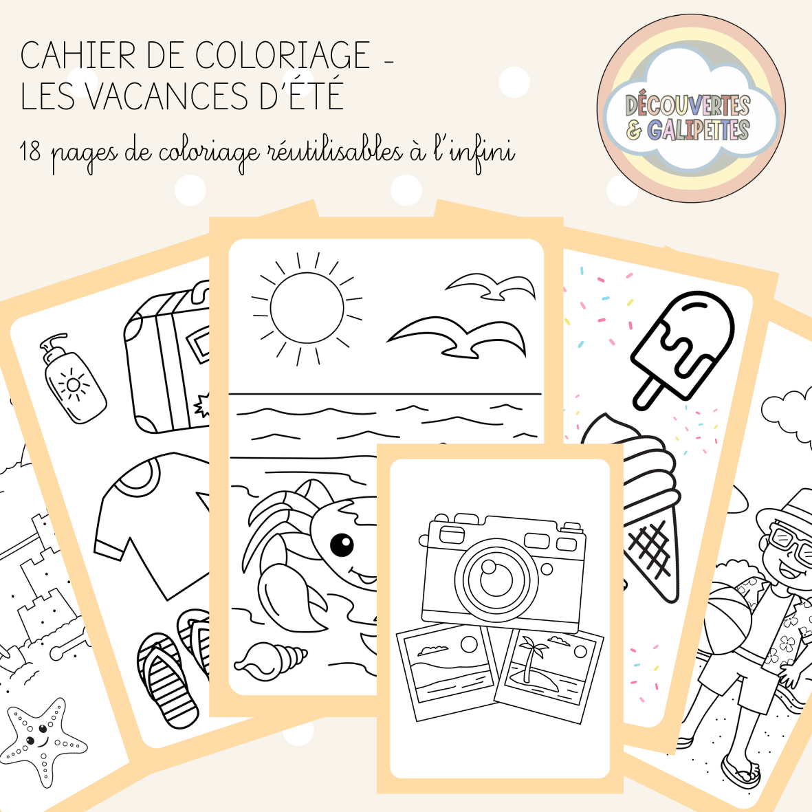 Cahier de coloriage réutilisable - Les vacances d'été