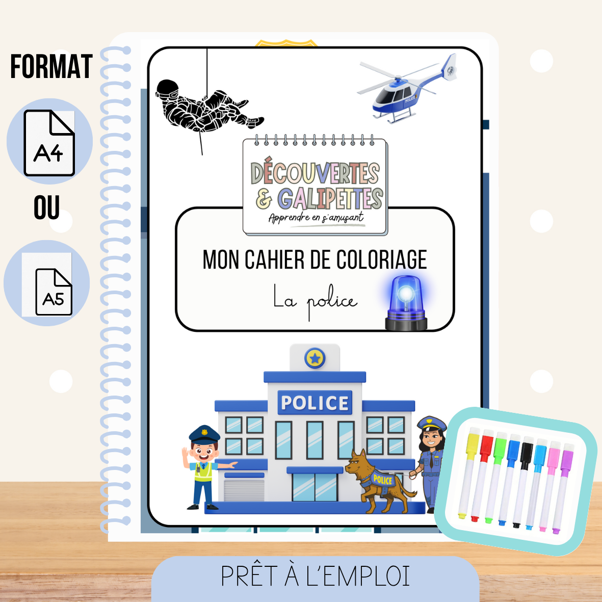 Cahier de coloriage réutilisable - La Police