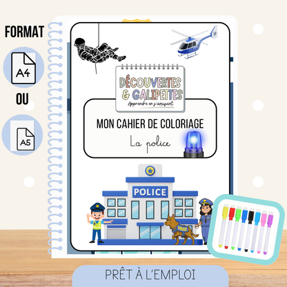 Cahier de coloriage réutilisable - La Police