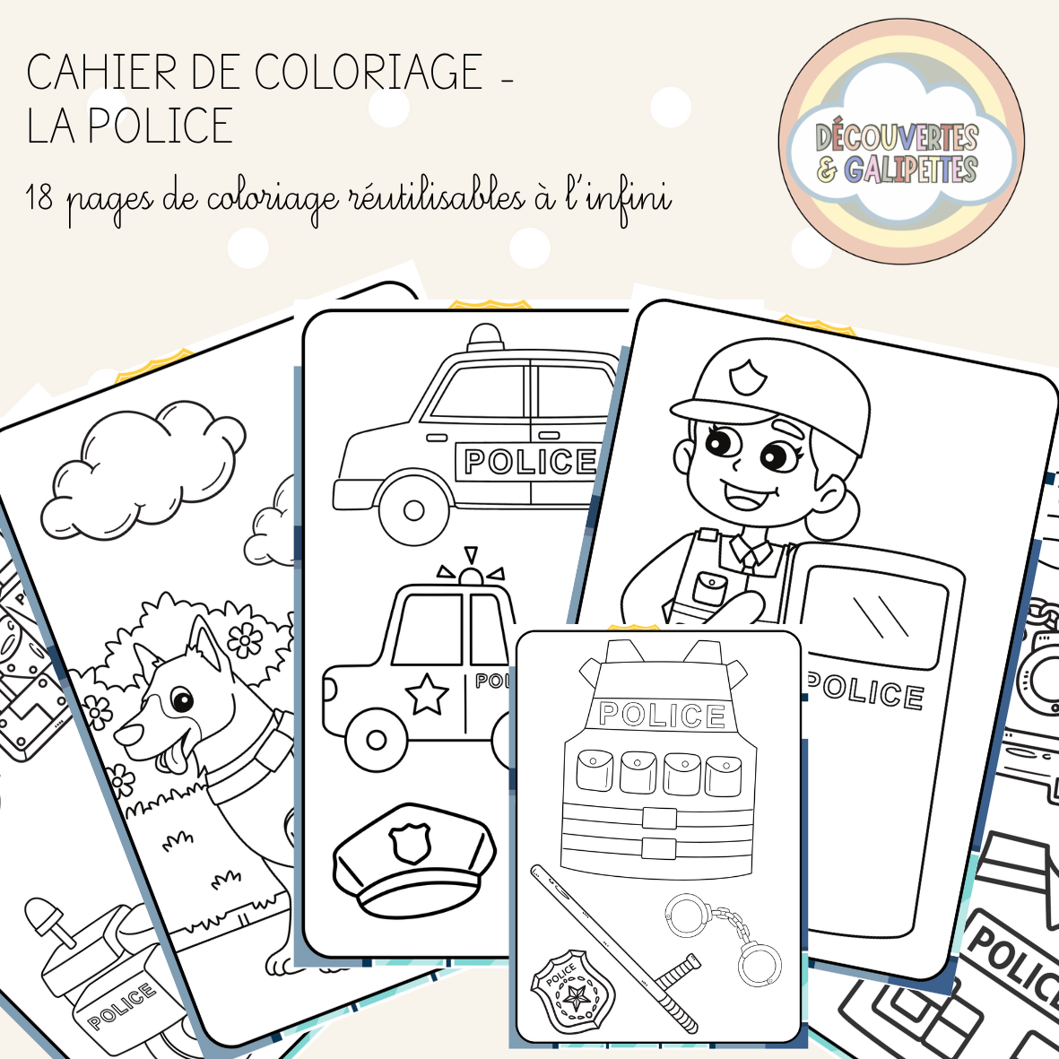 Cahier de coloriage réutilisable - La Police
