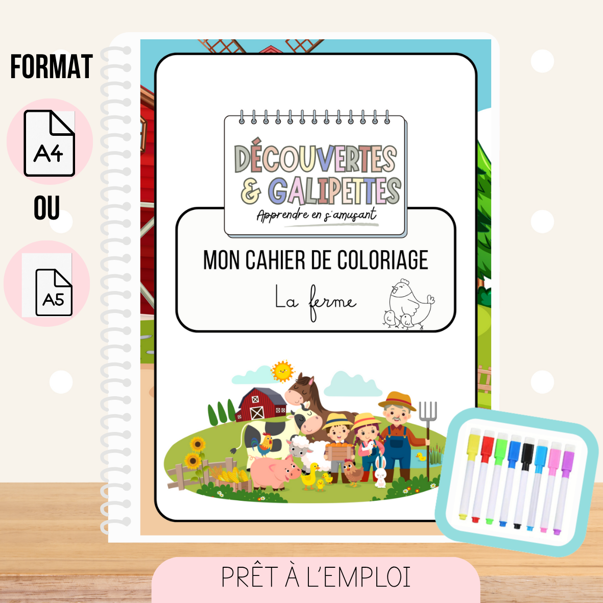 Cahier de coloriage réutilisable – La Ferme