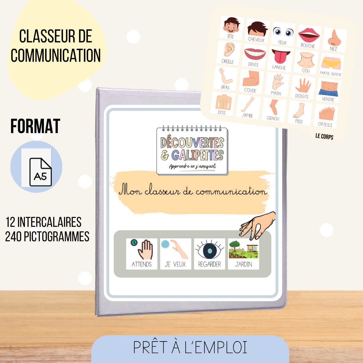 Classeur de communication – support éducatif pour enfant, Découvertes & Galipettes