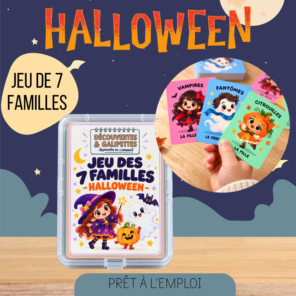 Jeu de 7 familles Halloween – support éducatif pour enfant, Découvertes & Galipettes