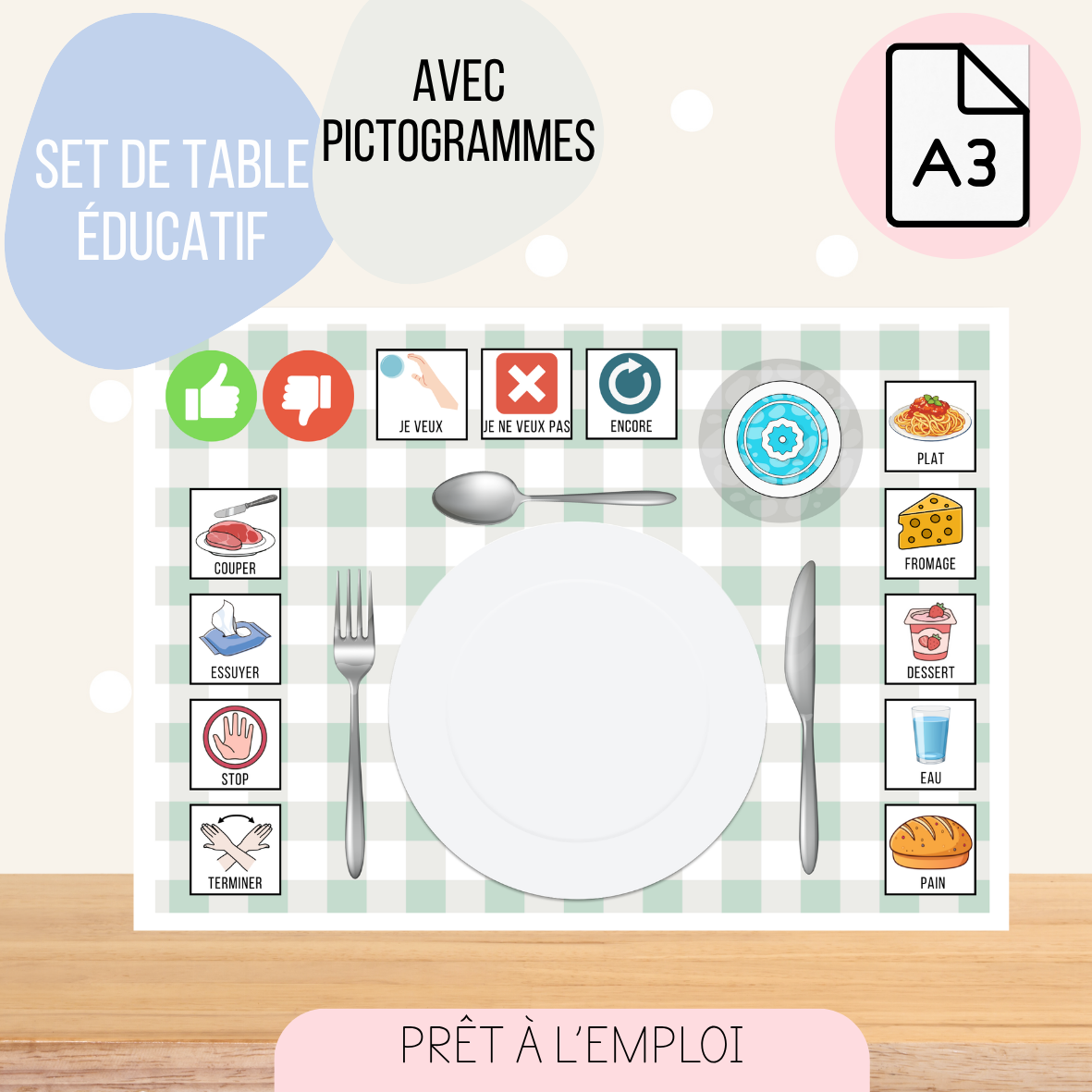 Set de table éducatif avec pictogrammes