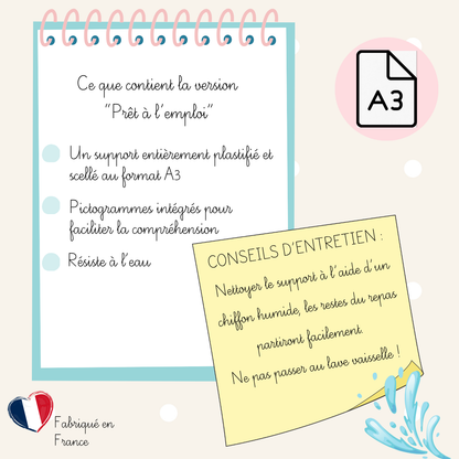 Set de table éducatif avec pictogrammes