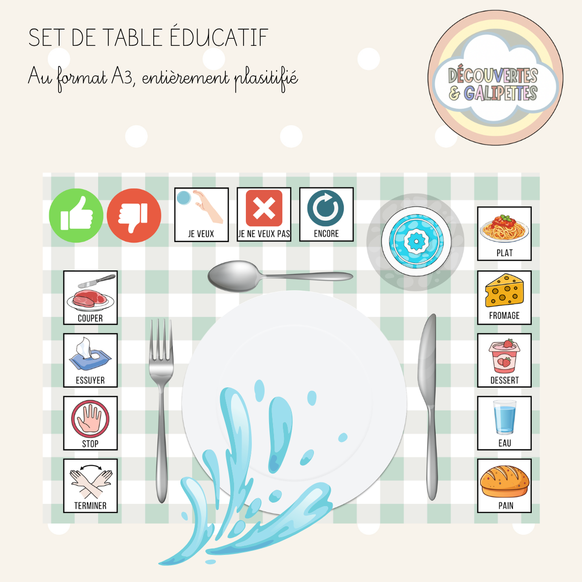 Set de table éducatif avec pictogrammes